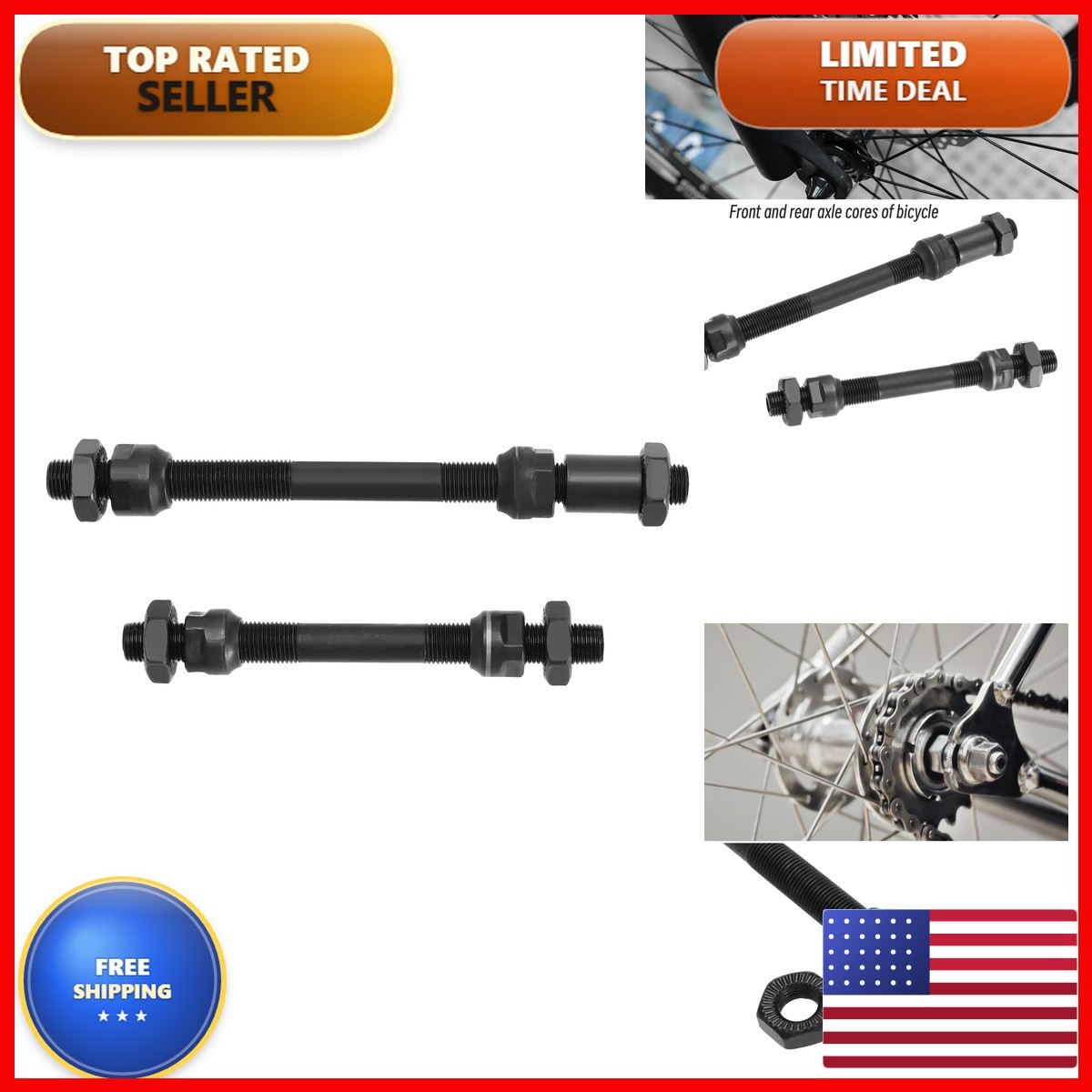 ECSiNG 1 Pair Bike Hub Axles Bicycle Front And Rear Hollow Shaft Steel Quick