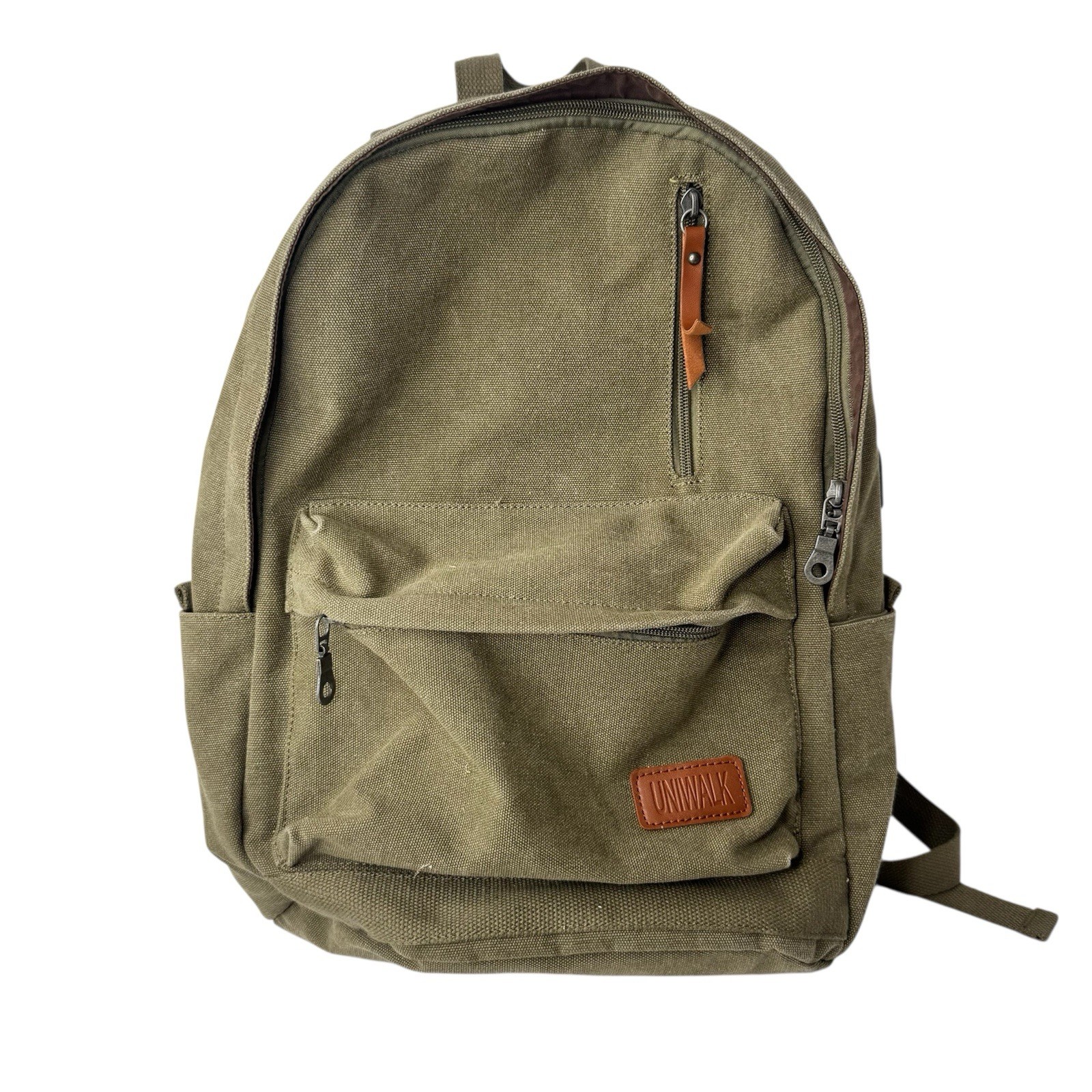 UNIWALK Canvas Laptop Backpack, Waterproof School Backpack w/ USB Olive Green