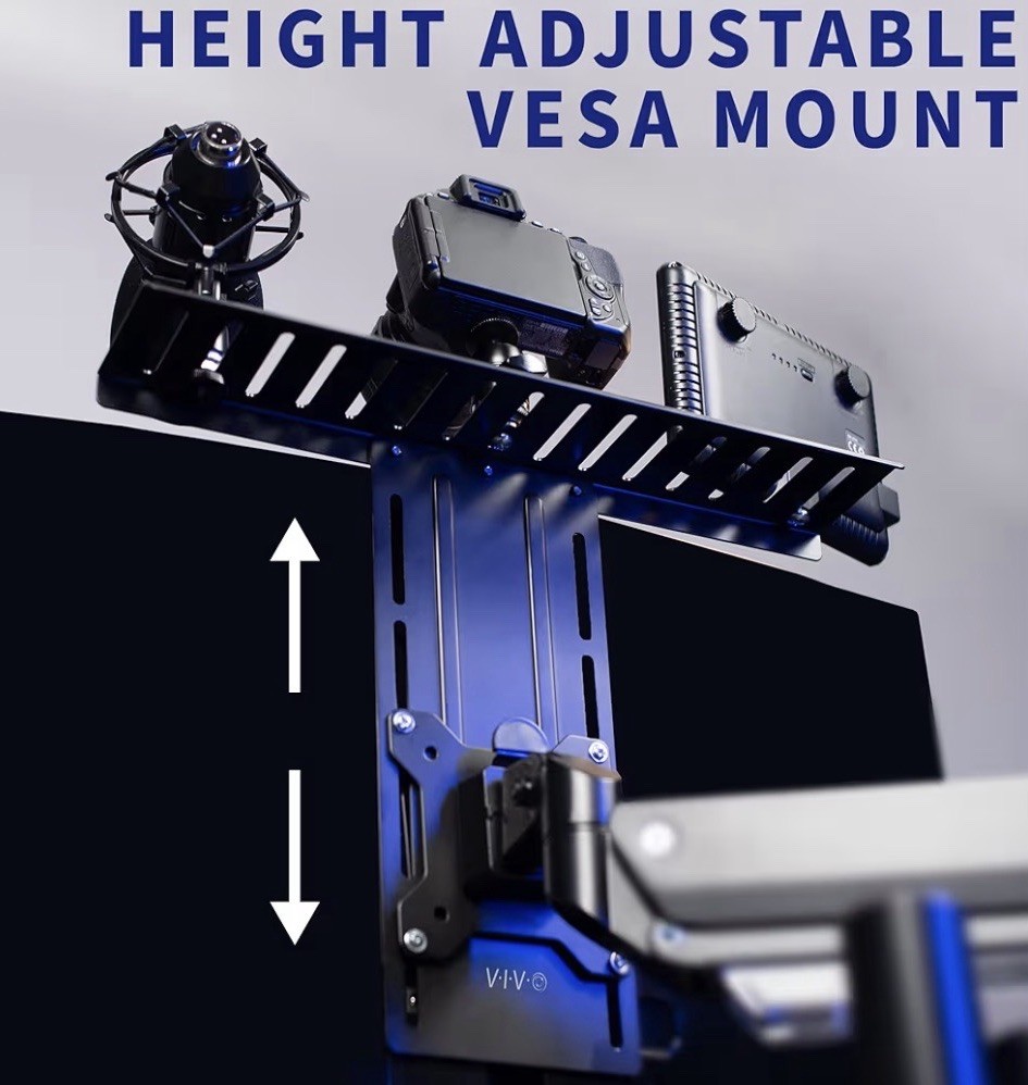 16 inch VESA Monitor Mount Shelf for Streaming - Holds Cameras, Webcams, Micr...