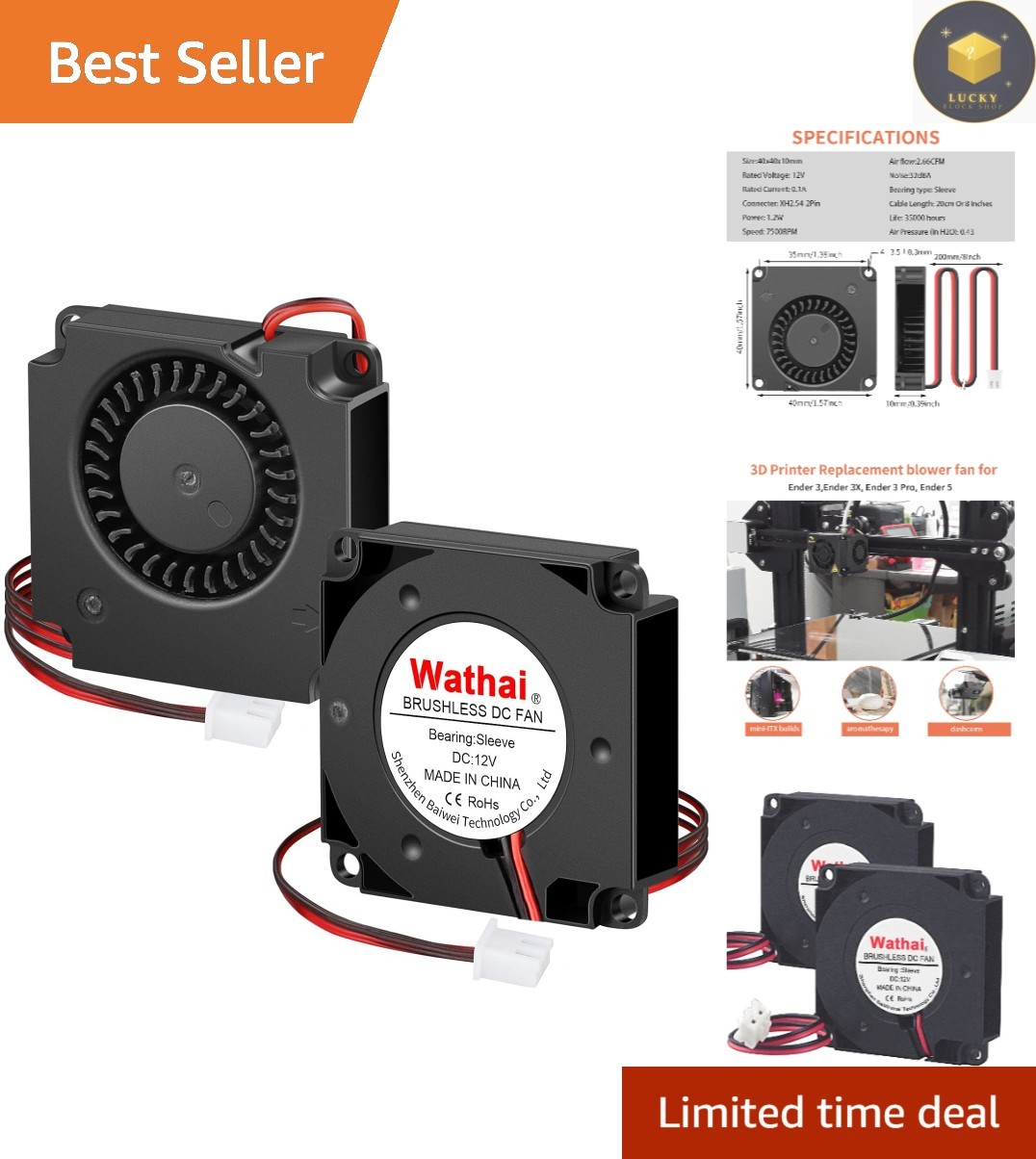 Lightweight 2-Pack 4010 40mm Blower Fans - Quick Installation & Reliable Cooling