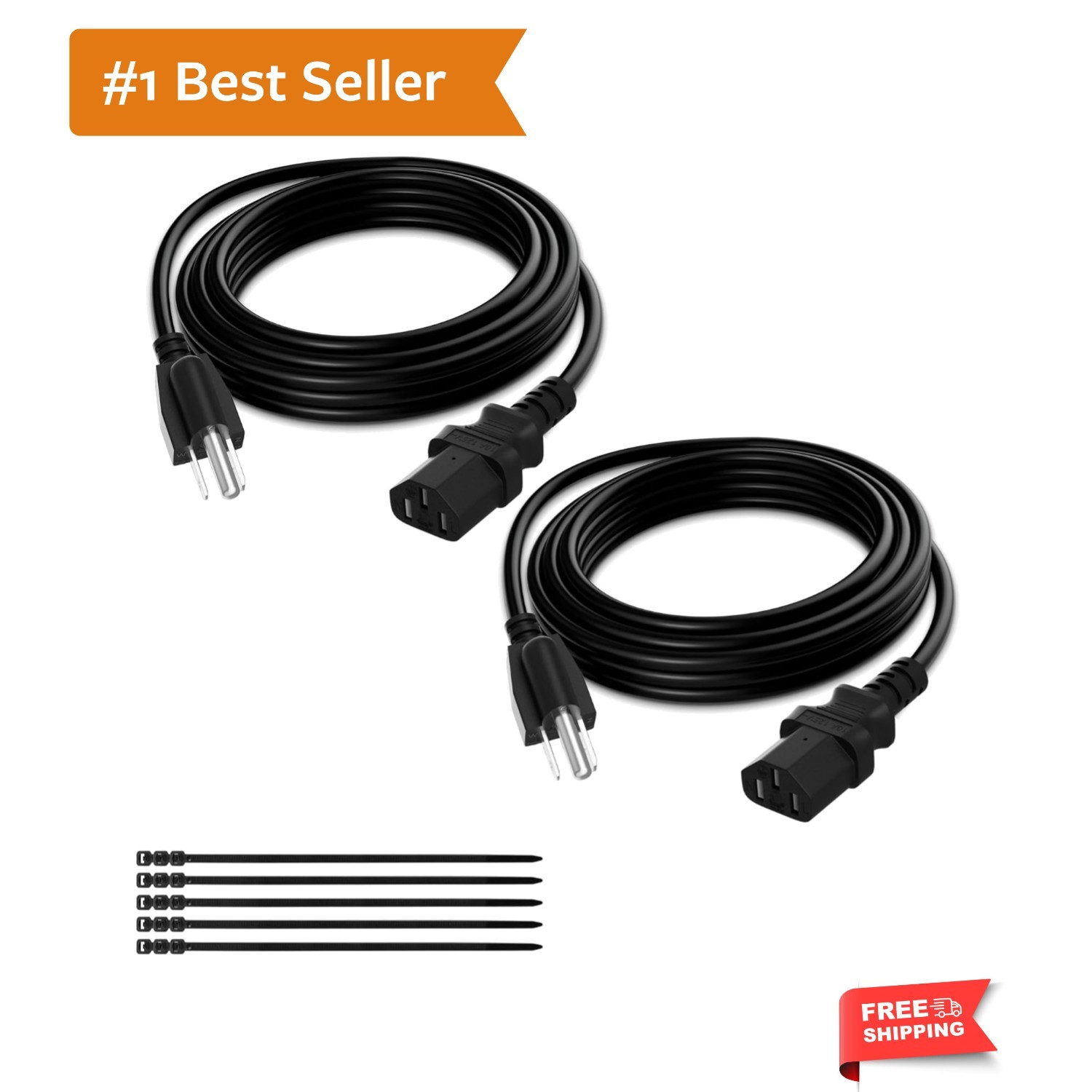 3-Prong Replacement Power Cord 6 Ft/2 Pack, Heatproof Flexible Durable AC Dev...