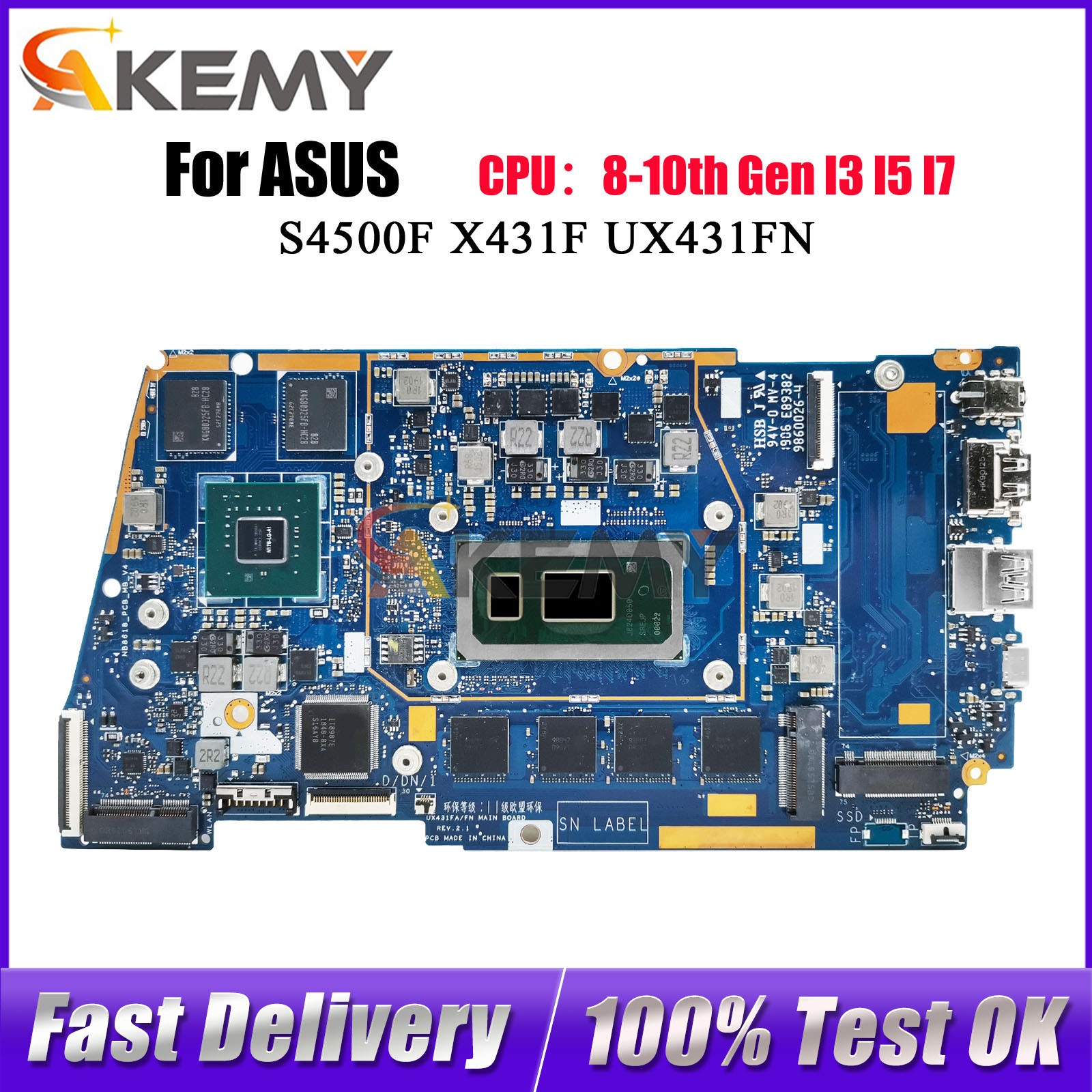 UX431FN Motherboard For ASUS S4500F S431F U4500F X431F Mainboard W/ I3 I5 I7 CPU