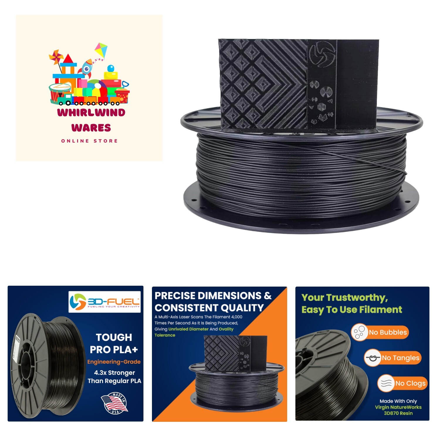 3D-Fuel 3D Filament High Temp Tough Pro PLA+ Midnight Black, 1.75mm, 1 kg +/-...