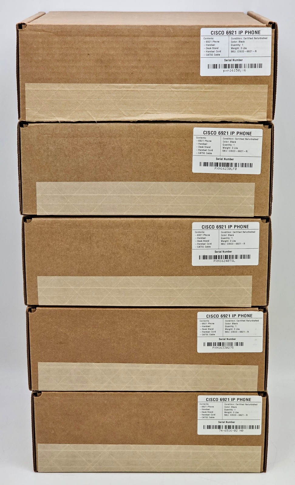 LOT OF 5 - Cisco CP-6921-C-K9 6921 2-Line Unified VoIP Phone