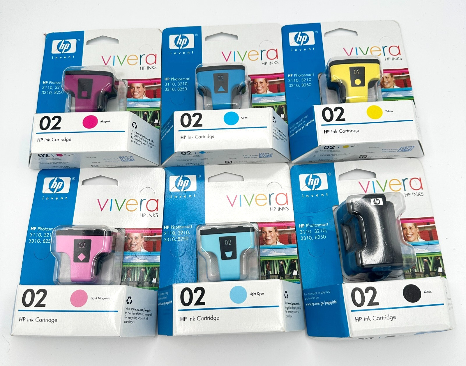 Lot of 6 HP 02 Vivera Ink Cartridges Sealed Expired 2007-2008