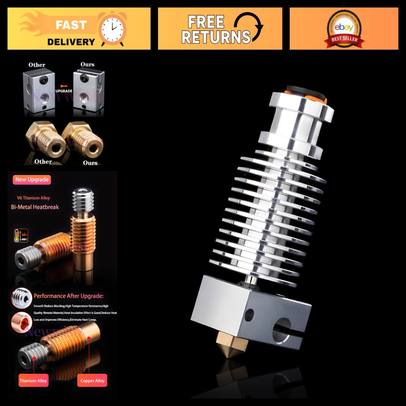 All Metal V6 Hotend Upgrade for Prusa i3 MK3S+, MK2.5, MK2S 3D Printers, 0.4mm N