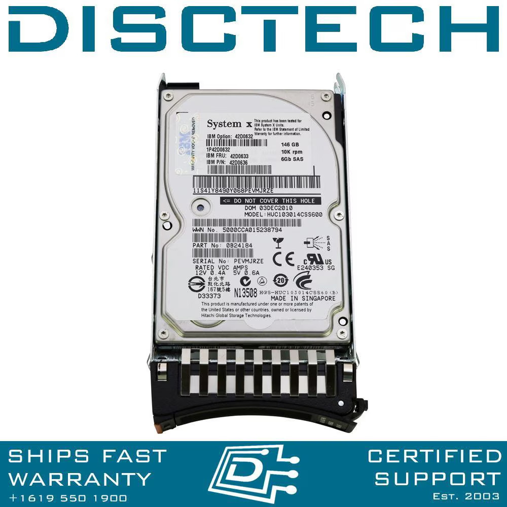IBM 42D0632 42D0633 42D0636 146GB 10K 6Gbps SFF Serial Attached SCSI Hard Disk
