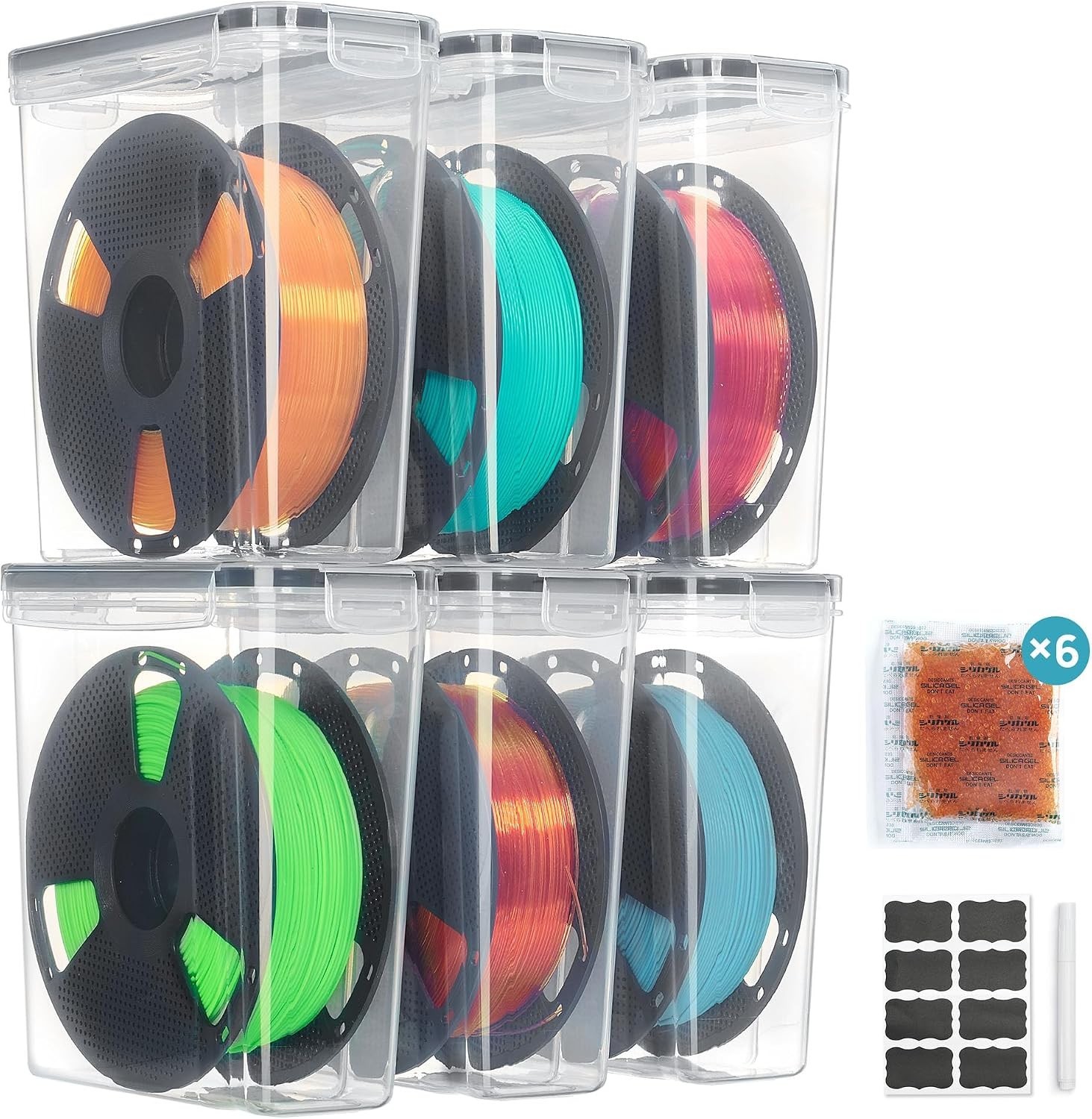 Filament Storage Box, 6 Pack, Clear, for 1KG Spools