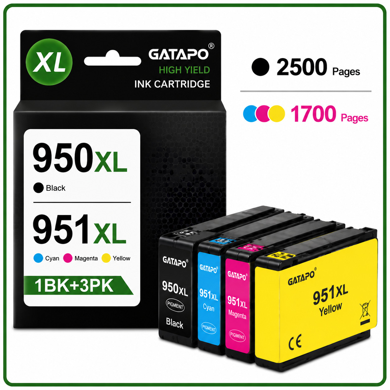 4PK 950XL 951XL(1BK/C/M/Y)Ink Combo Compatible for HP OfficeJet Pro 8600 8610