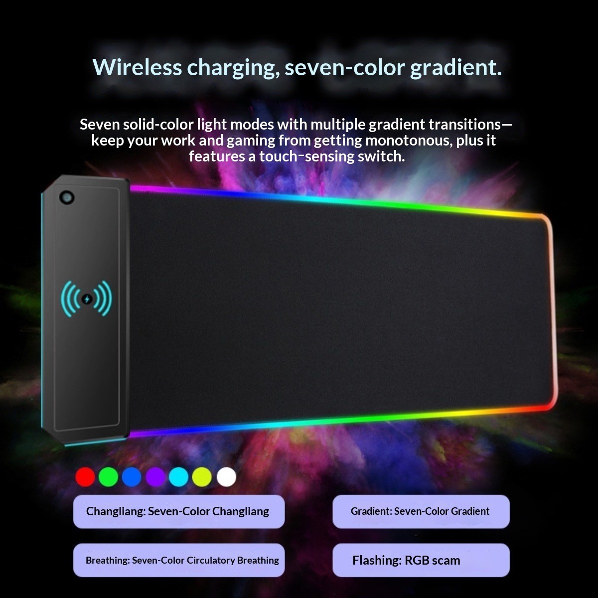RGB Wireless Charging Glowing Mouse LED Large Thickened Gaming Office Desk Mat