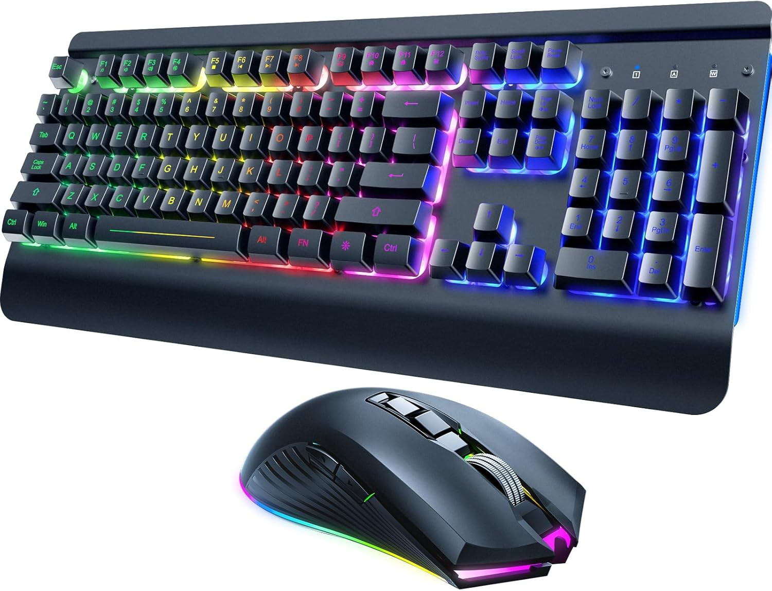 RisoPhy Wireless Gaming Keyboard and Mouse Combo, Metal Panel, 7 Color Backlits,