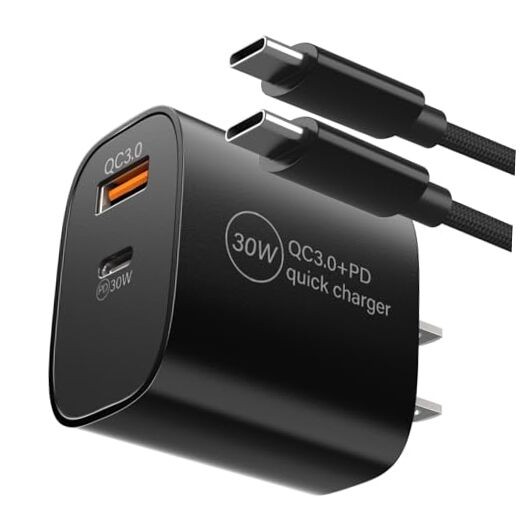 PD 30W Fast Charger for Meta Quest 3 3S VR Headset - Dual Port - Black