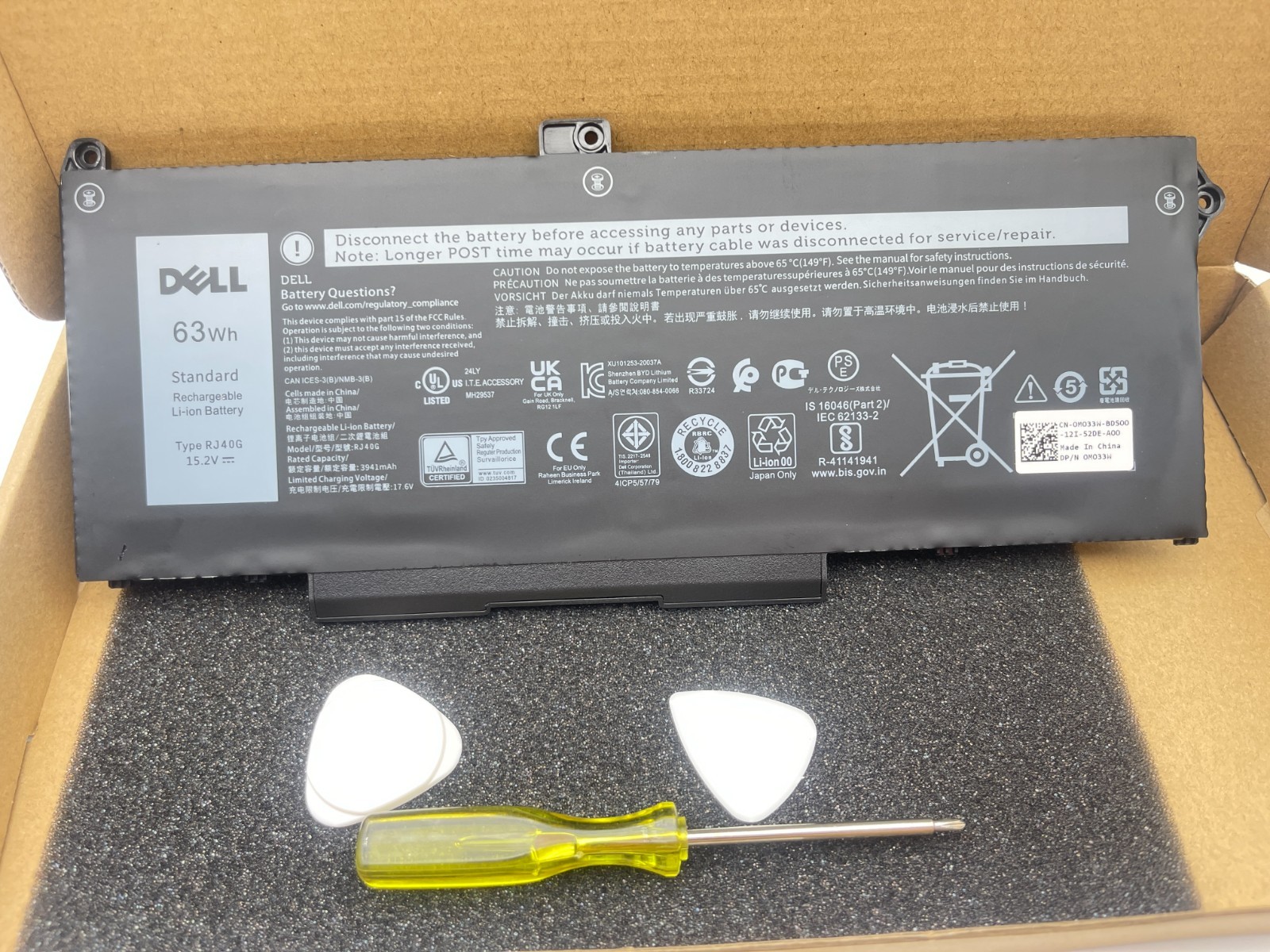 OEM Genuine 63WH RJ40G Battery For Dell Latitude 5420 5520 Precision 3560 M033W