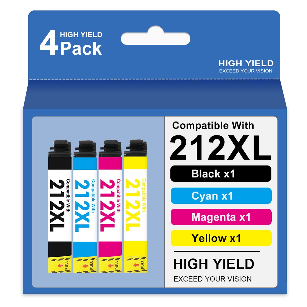 4 Pack 212XL Ink replacement for Epson 212XL Workforce WF-2830 XP-4105 Printer