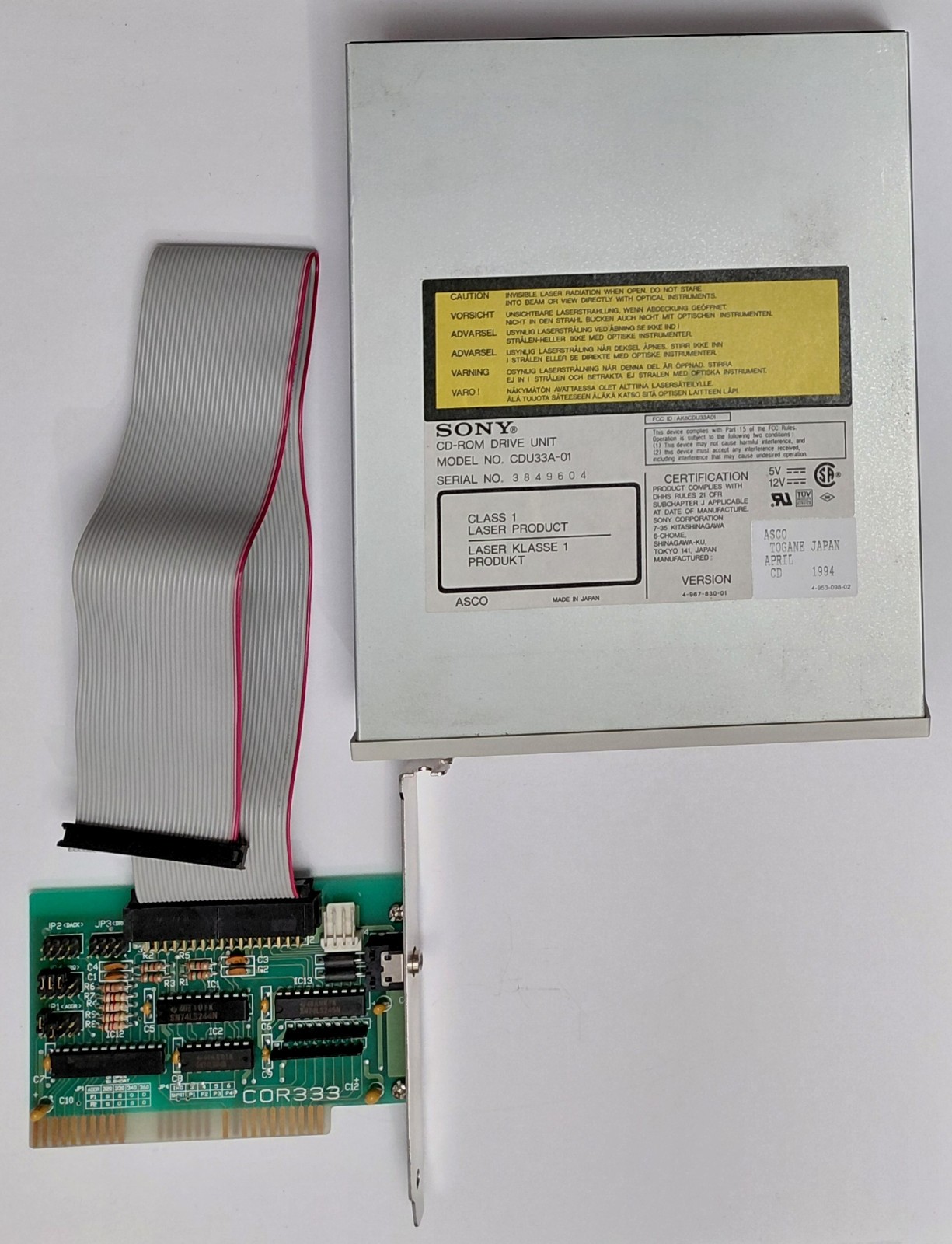 Sony CDU33A-01 2x Double Speed CD-ROM Drive (Retro, 1994) + COR333 ISA