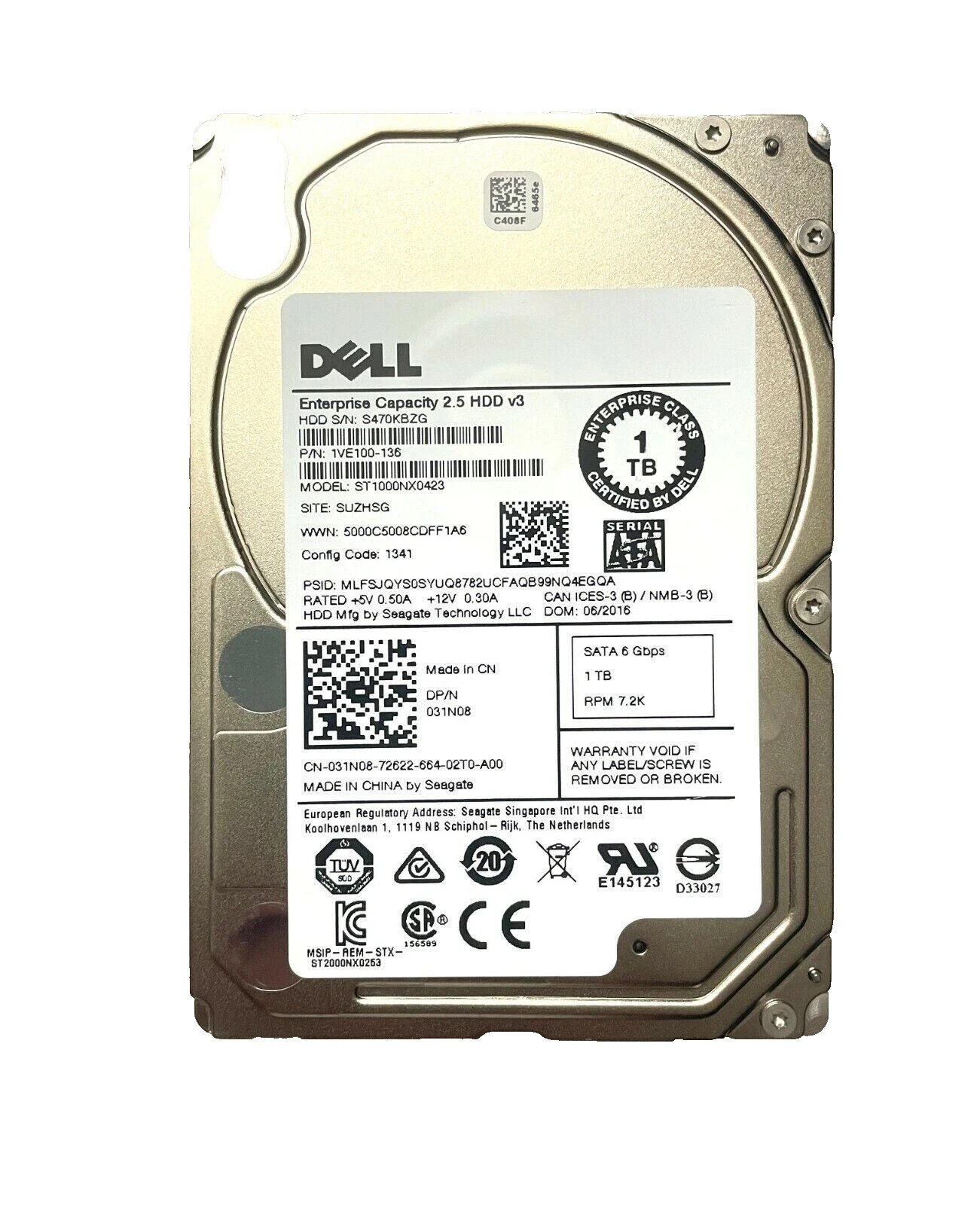 Dell 31N08 / Seagate ST1000NX0423 1TB 6Gbps 7.2K SFF Enterprise SATA Hard Drive