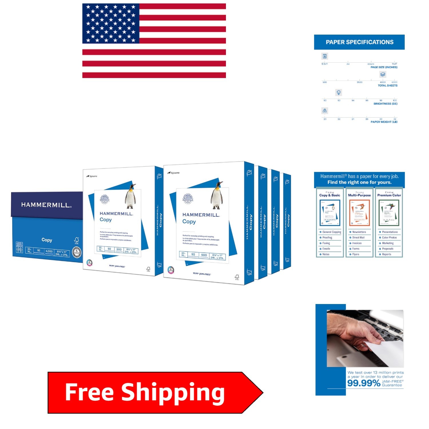 High-Quality 20 lb Printer Paper, 8.5 x 11, 4000 Sheets - ColorLok Tech Included