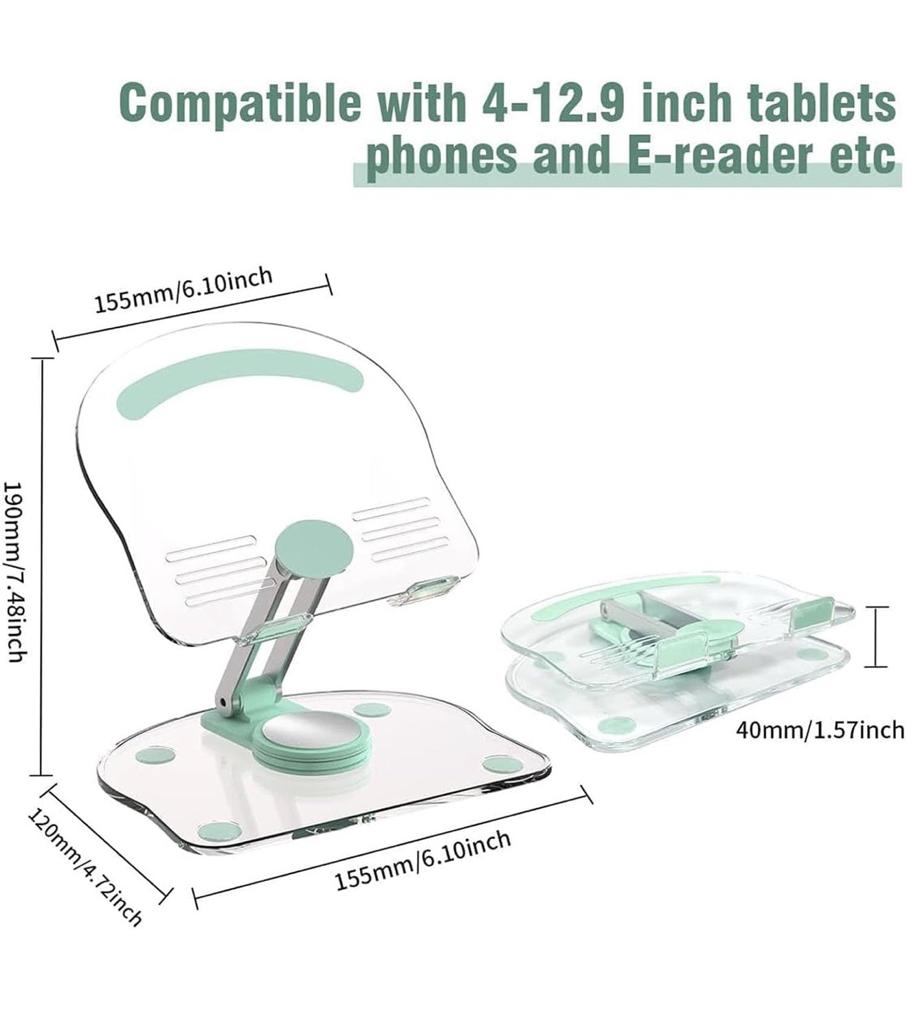 360°Rotating Acrylic Tablet Stand Foldable Adjustable Transparent Tablet (green)