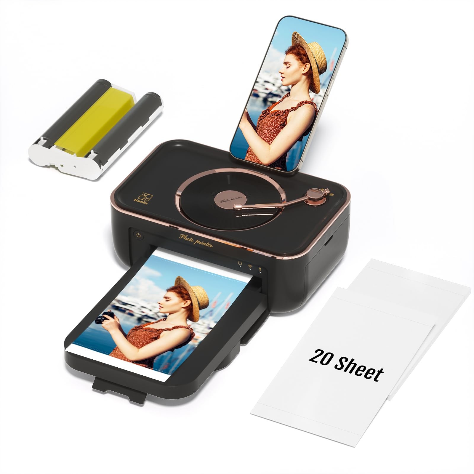 iDPRT 4x6'' Photo Printer with 20 Sheets Paper & 1 Black-Golden