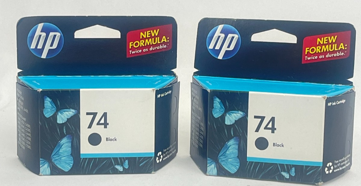 2 Genuine HP 74 Black Ink Cartridge CB335WN Sealed