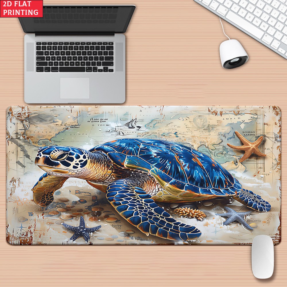 1pc Parzand Sea Turtle Large XXL Desk Pad & Mouse - Non-Slip Rubber Base Suita