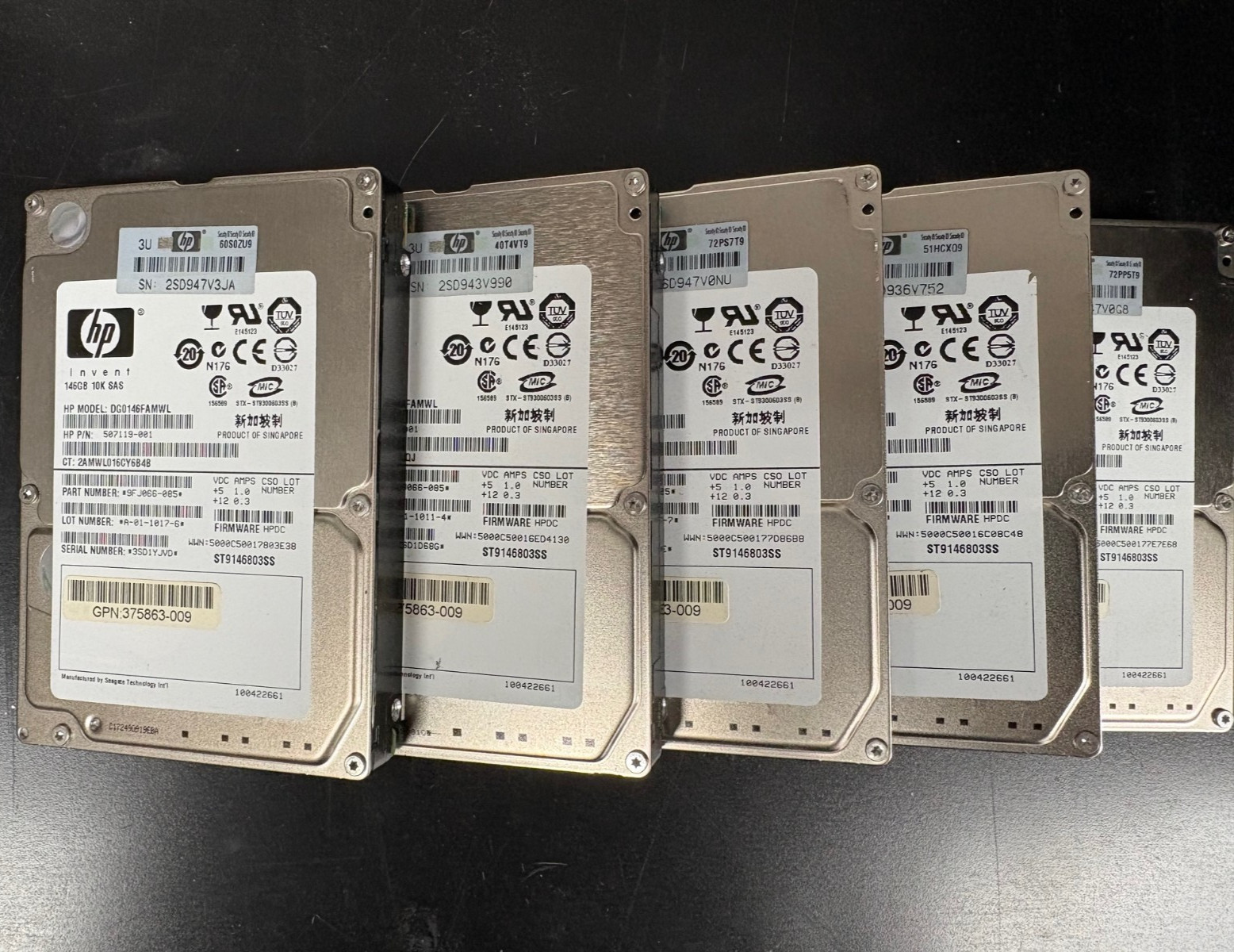 (Lot of 5) HP 146GB 10K 2.5" SAS DRIVES