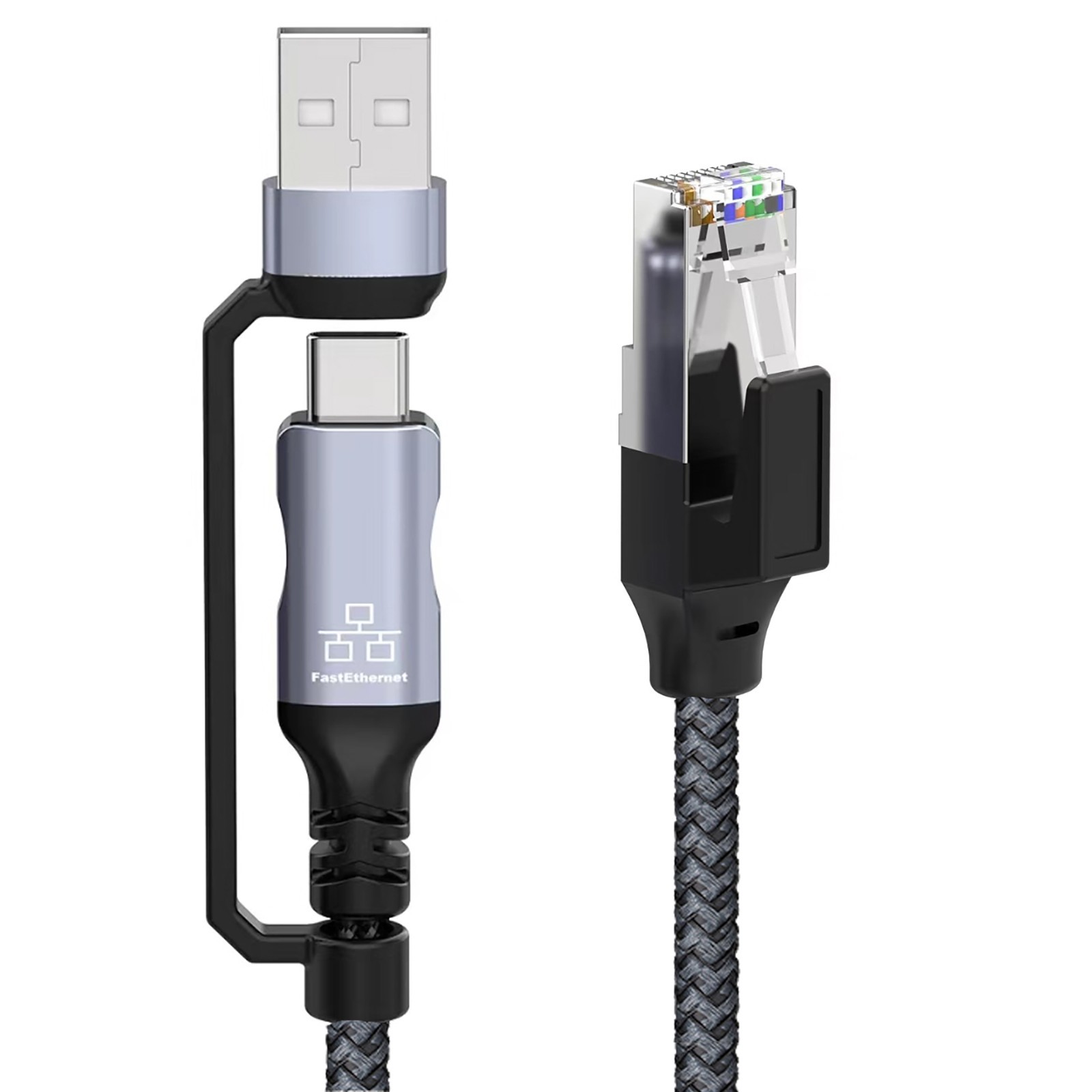 1.8M USB-A/Type-C to RJ45 Ethernet Cable 100Mbps for Laptop, Phone, Tablet NEW