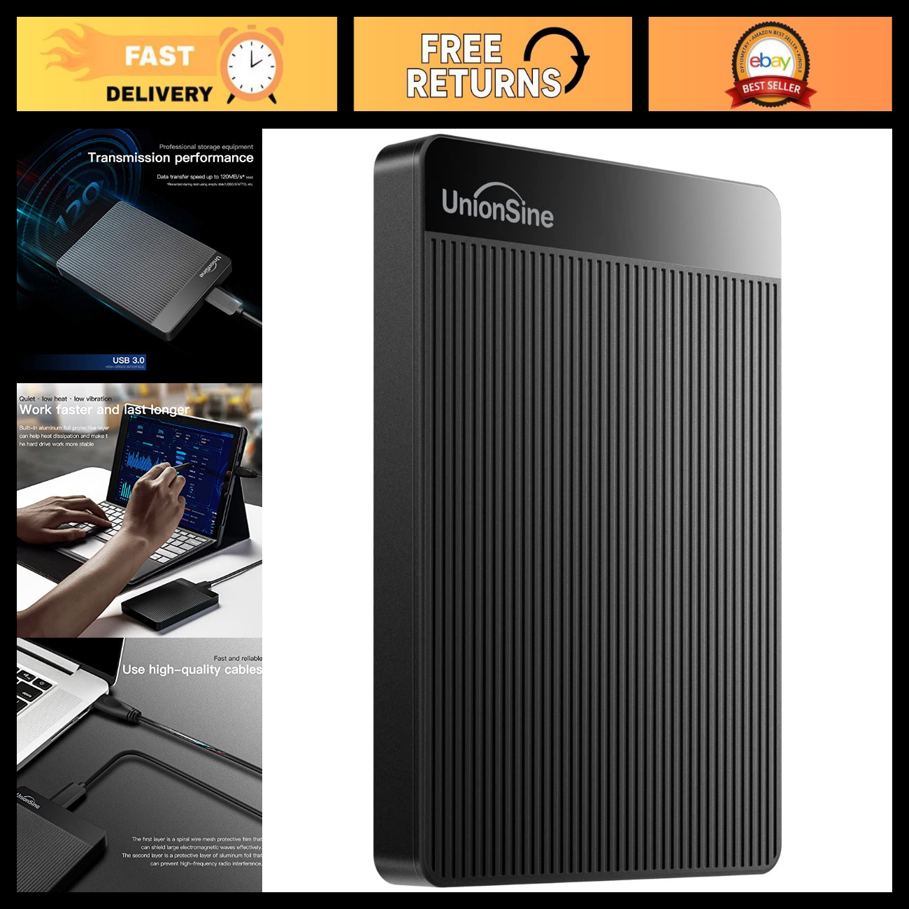 1TB Ultra Slim Portable External Hard Drive - USB 3.0, Fast Data Transfer, Light