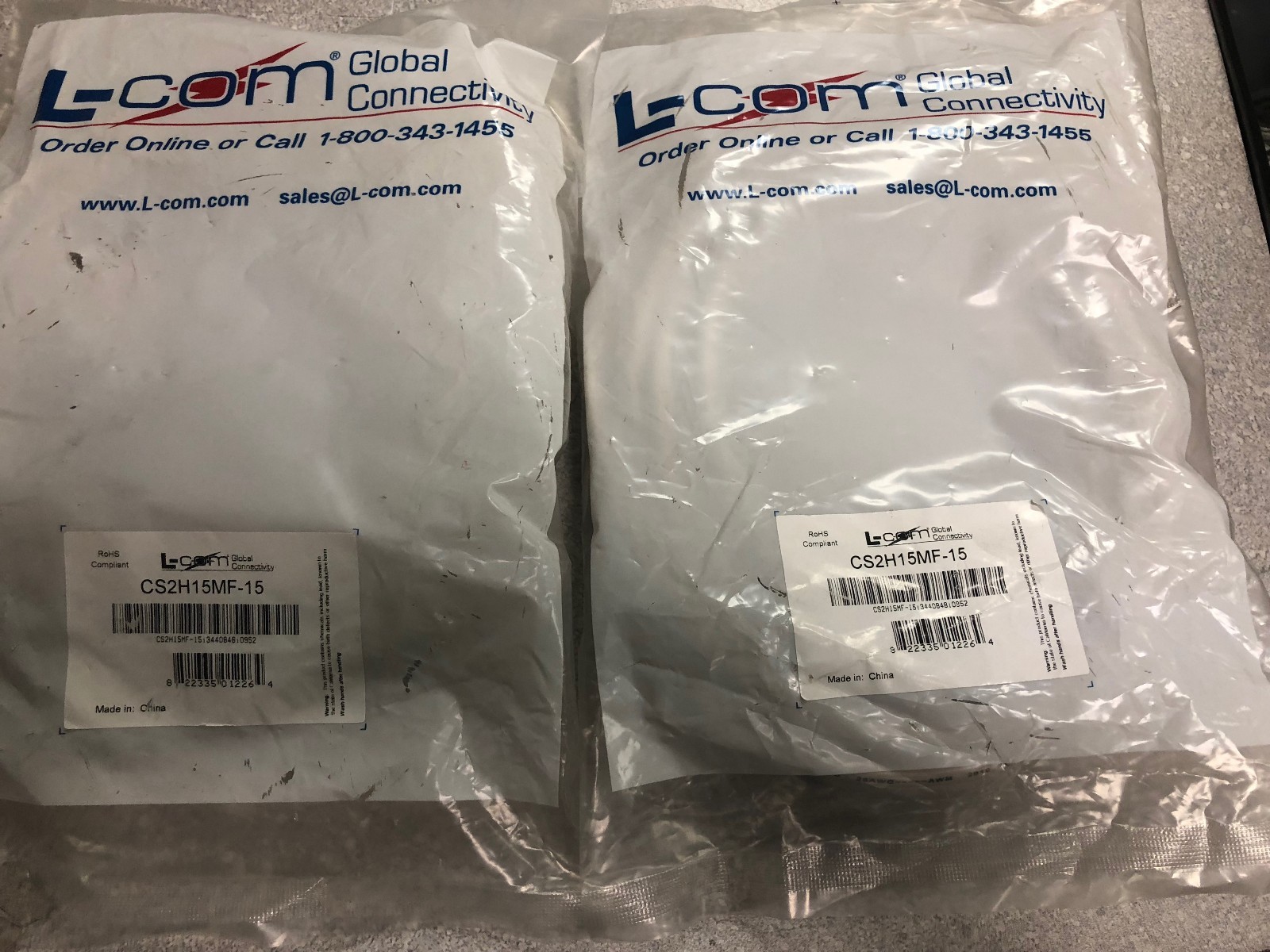 L-Com CS2H15MF-15 Monitor Cable VGA Video 2 pcs