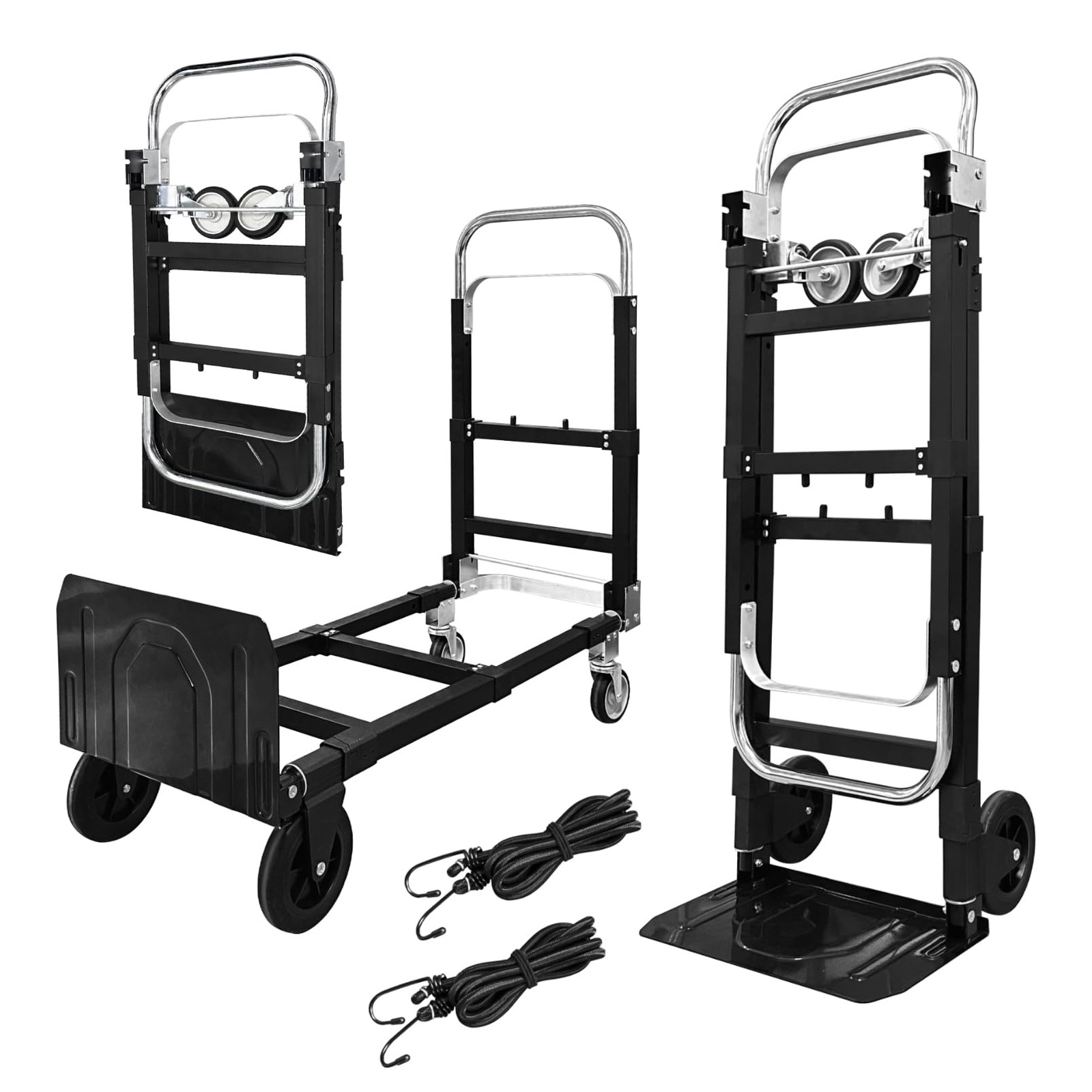 3-in-1 Aluminum Hand Truck Dolly, 600 lbs Heavy Duty Folding Trolley with Uni...