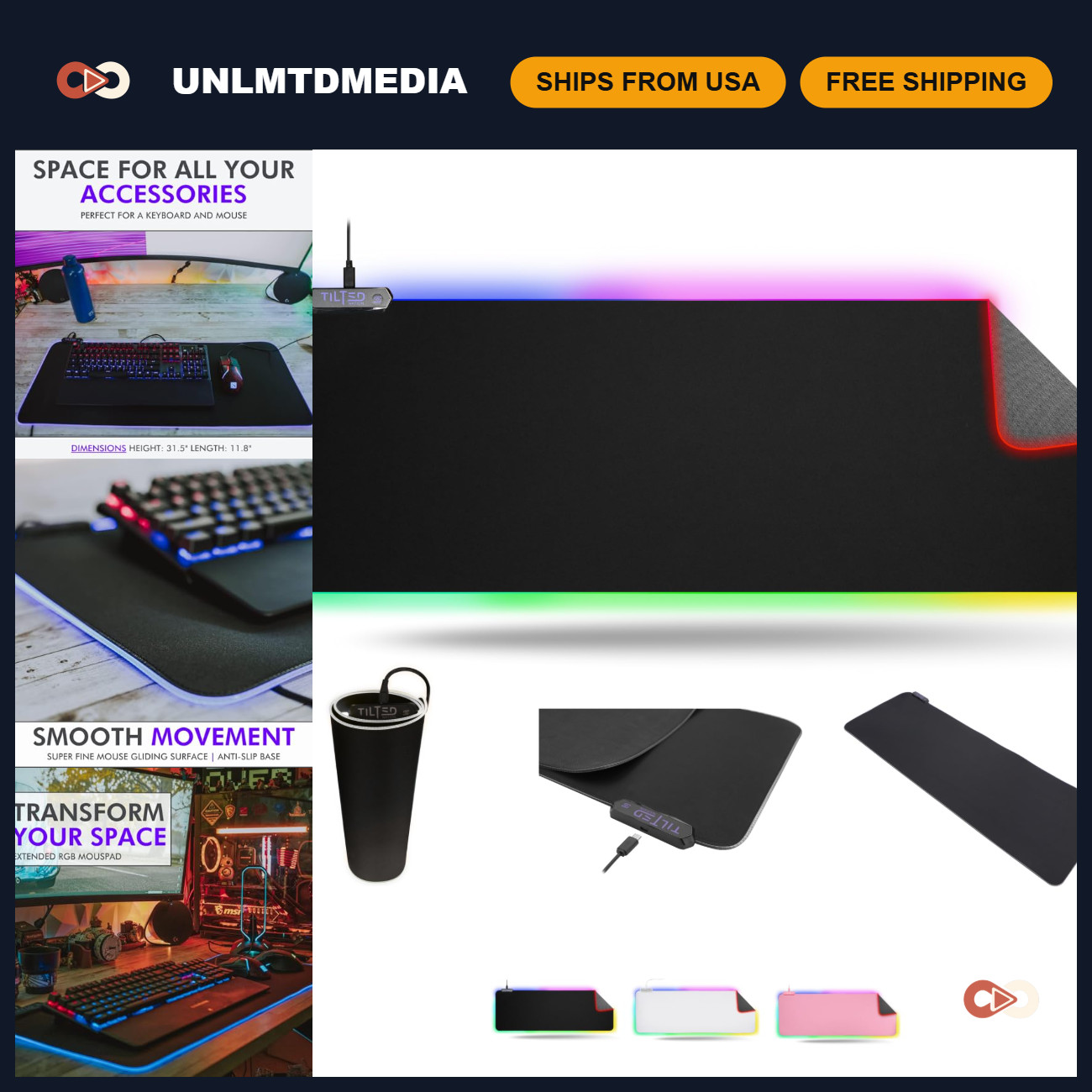 Large RGB Gaming Mouse Pad - LED Desk Mat with 8 Light Modes, Non-Slip Base, Wat