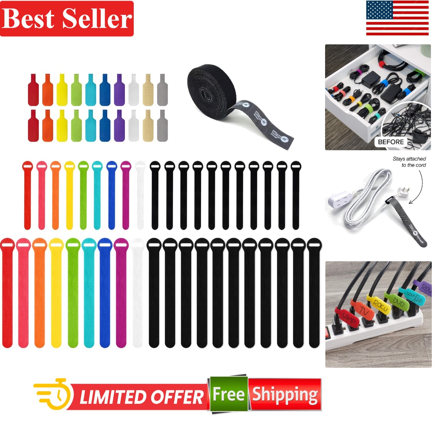 Cable Management Bundle 40Pcs Heavy Duty Reusable Cable Ties & Labels
