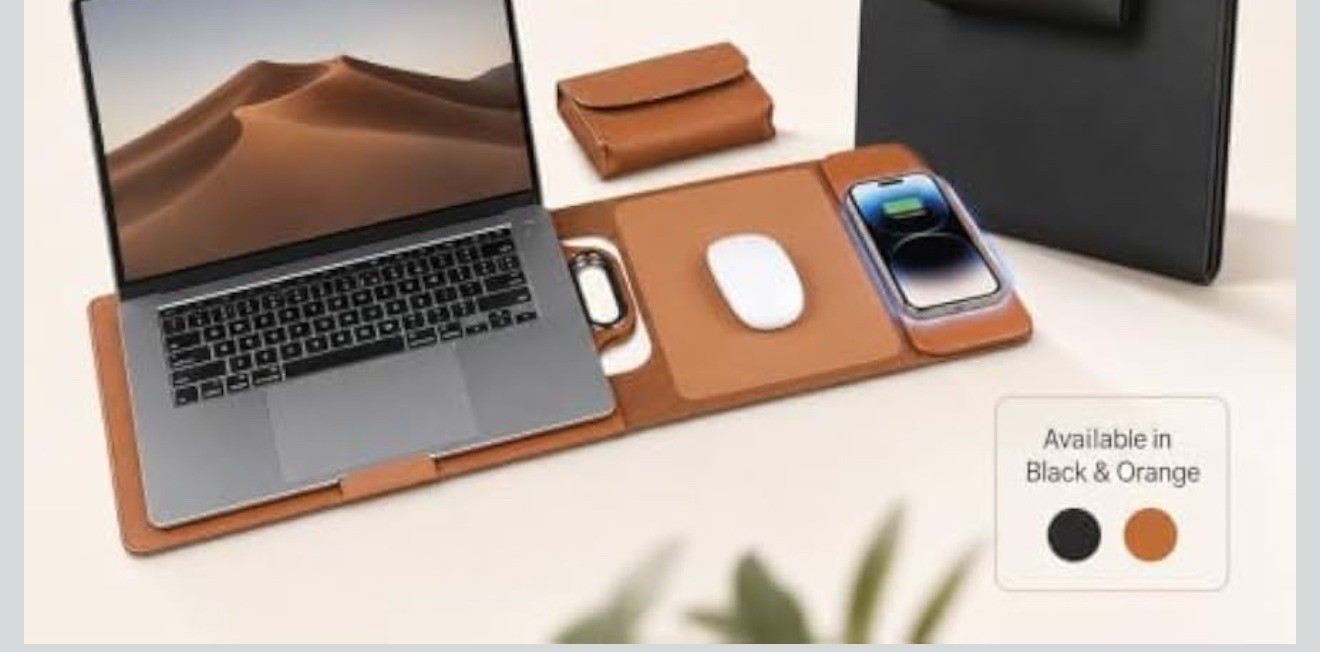 Wireless Charging Laptop Sleeve 15W 4-in-1 Mousepad Fits 14-16in Laptop Brown