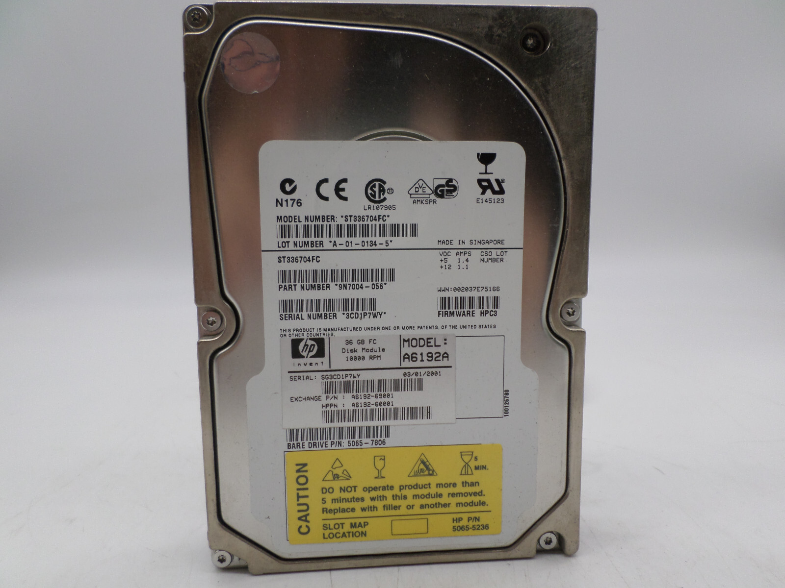 Seagate 3.5in 10K 36.0GB FC ST336704FCV Fibre Channel Hard Drive 9N7004-056