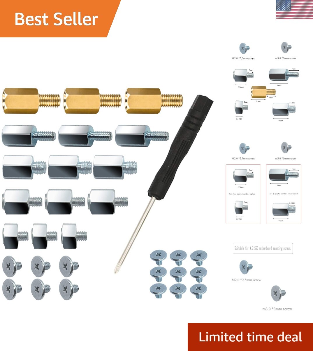 M.2 SSD Mounting Screws Kit Stainless Steel 30pcs for ASUS Gigabyte MSI PC