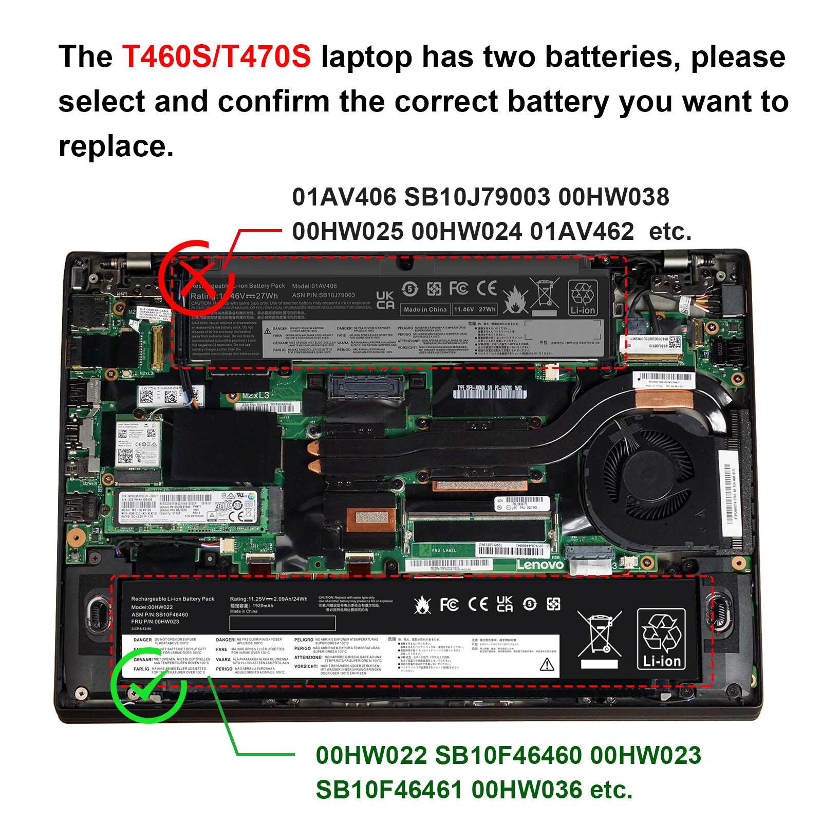 ✅LOT 2-Battery For Lenovo Thinkpad T460s T470s 00HW022 00HW023 00HW024 00HW025