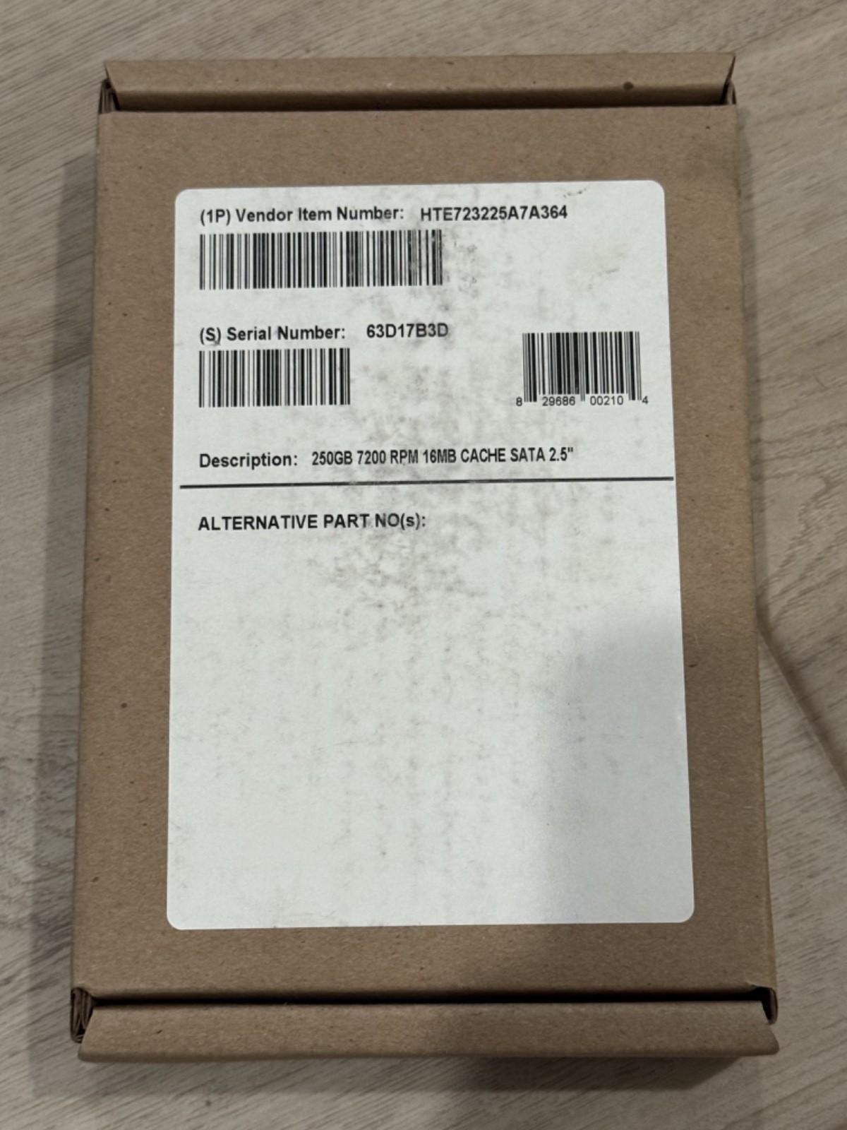 HITACHI 250GB 7200RPM 2.5" SATA HARD DRIVE (HTE723225A7A364)