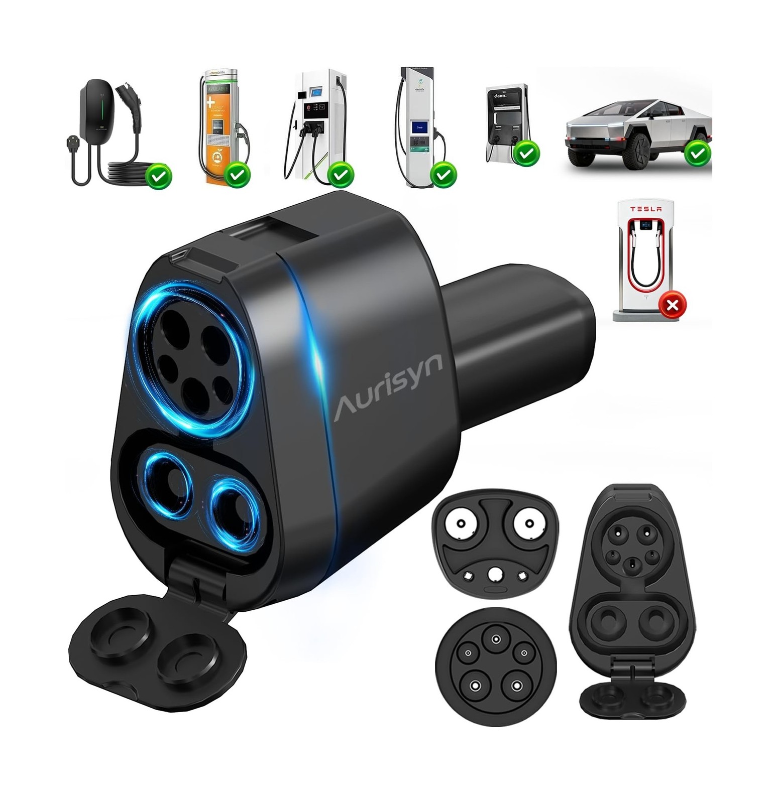 Aurisyn 2-in-1 CCS1 to NACS & J1772 to Tesla Adapter, Max 250kW 500V Fast Cha...