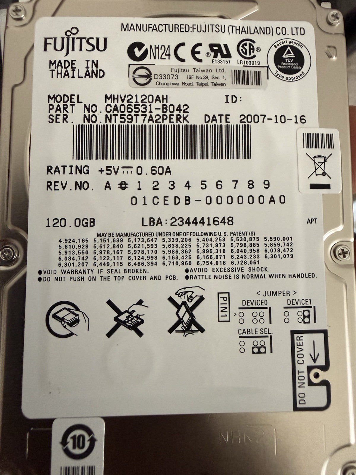 Fujitsu - MHV2120AH - 120GB - CA06531-B042 - CoolMax Case