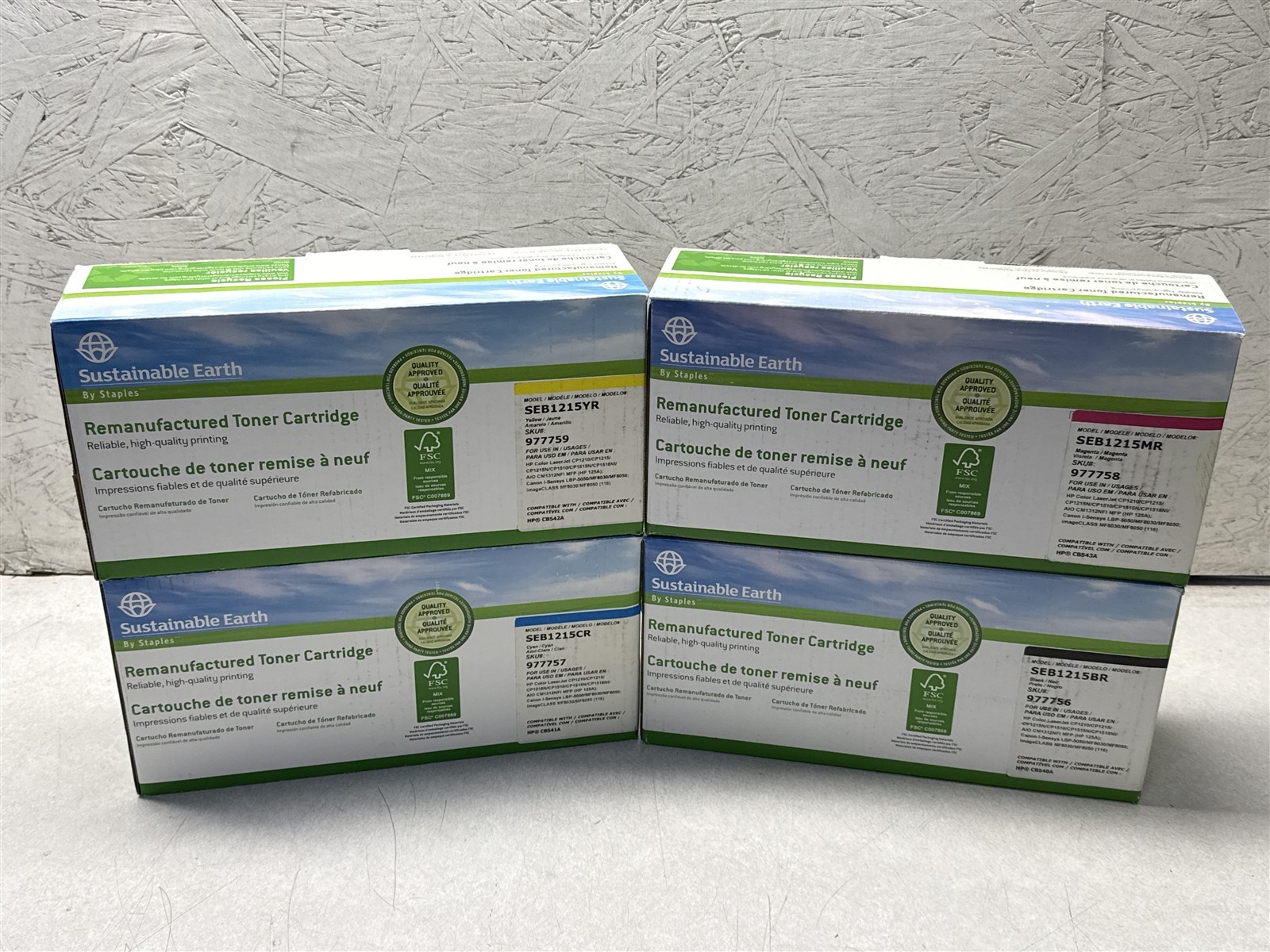 STAPLES SUSTAINABLE EARTH HP125A COMPATIBLE 4-COLOR TONER CARTRIDGE LOT NEW 