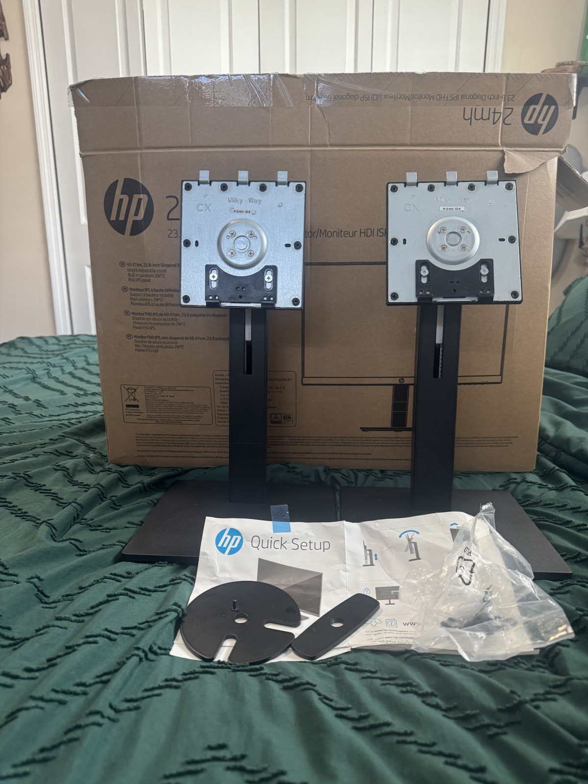 Genuine OEM HP P24h G4 24mh Adjustable Monitor Stands X@x2  with Hardware & Box