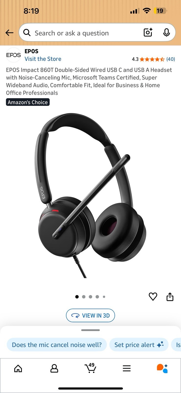 EPOS Impact 860T USB-C USB-A Headset Noise-Canceling Mic Teams Black