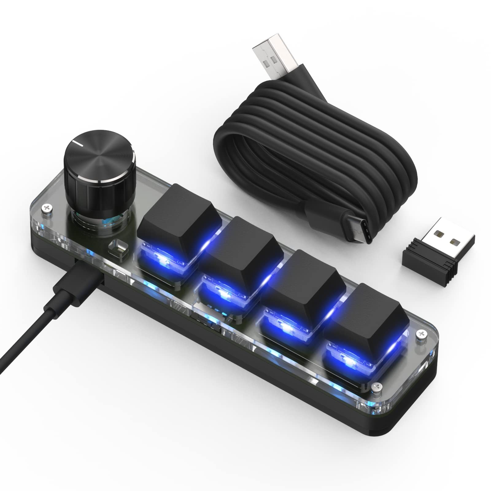 OneHanded Macro Mechanical Keyboard 4 Keys Gaming Programmable Knobs RGB