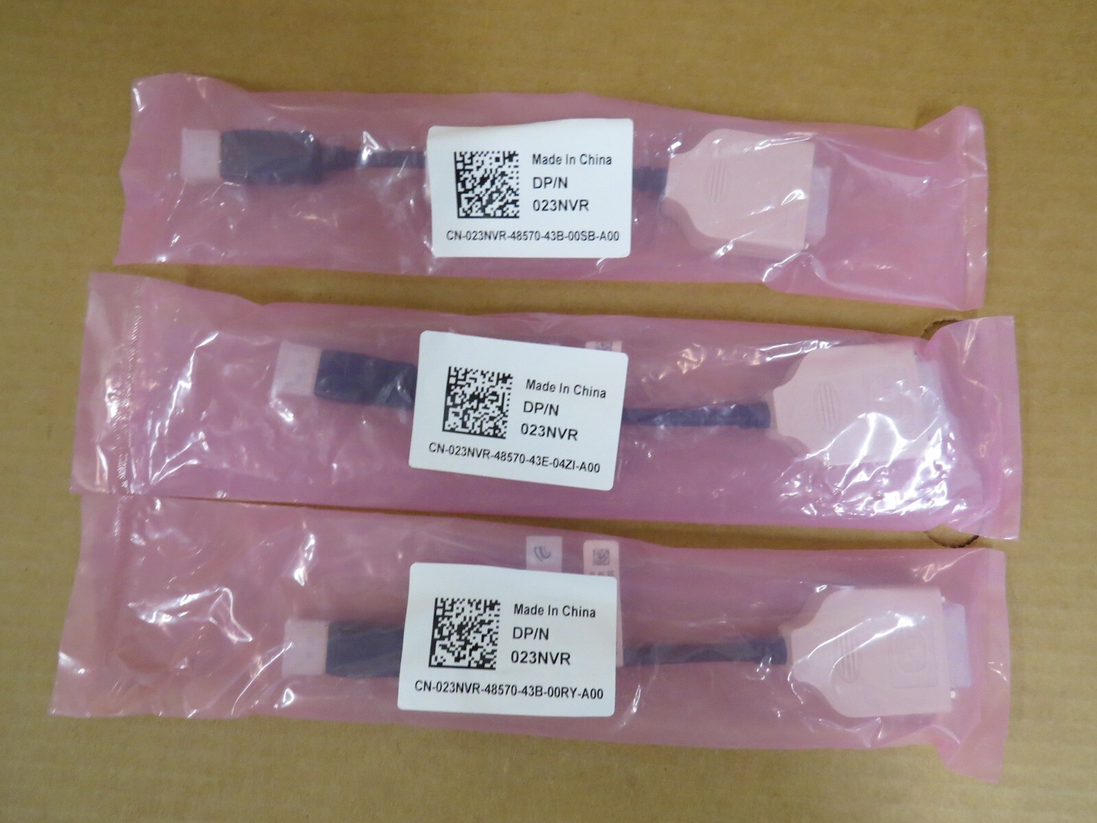 Lot of 3 GENUINE DELL DISPLAYPORT to DVI-D ADAPTER CABLE 023NVR NEW SEALED