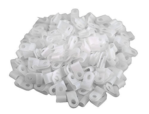 White Nylon RType Cable Clips 1/4 Inch 6.35mm Wire Fastener 200 PCS Pack