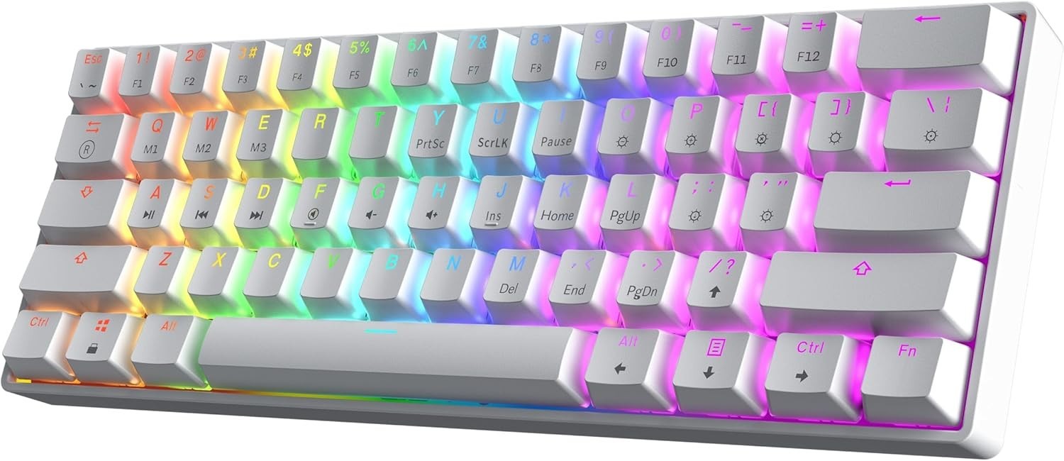 GK61 Mechanical Gaming RGB LED Keyboard - White, Gaetron Optical Blue Switches