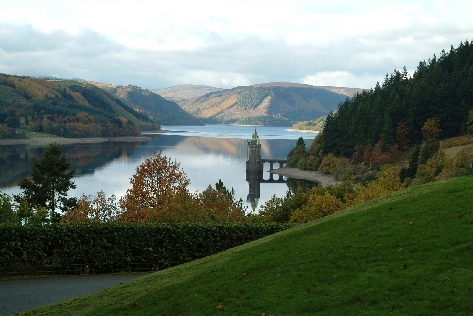 Landscape nature building old lake vyrnwy wales uk tower Custom Gaming Mat Desk