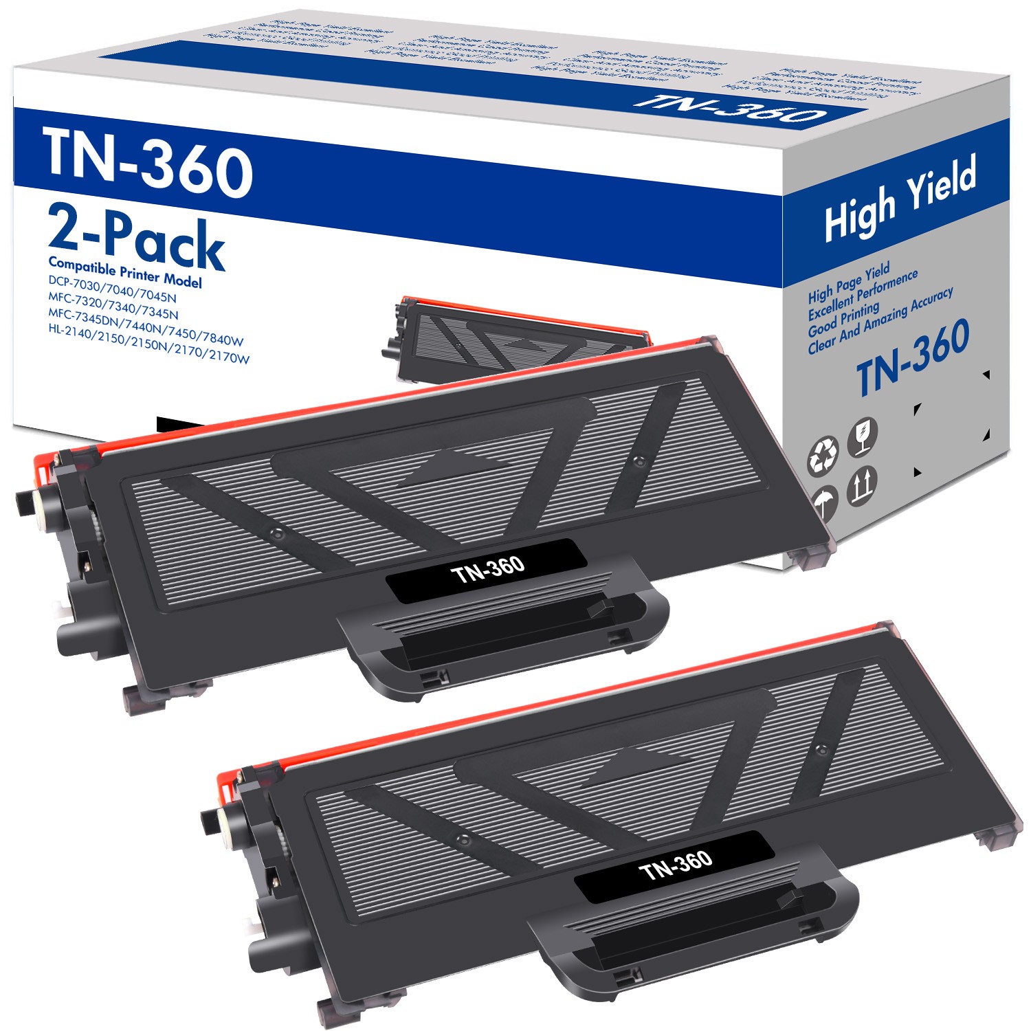 2 Pack Black TN360 Toner Cartridge For Brother TN-330 HL-2170w MFC-7340 DCP-7040