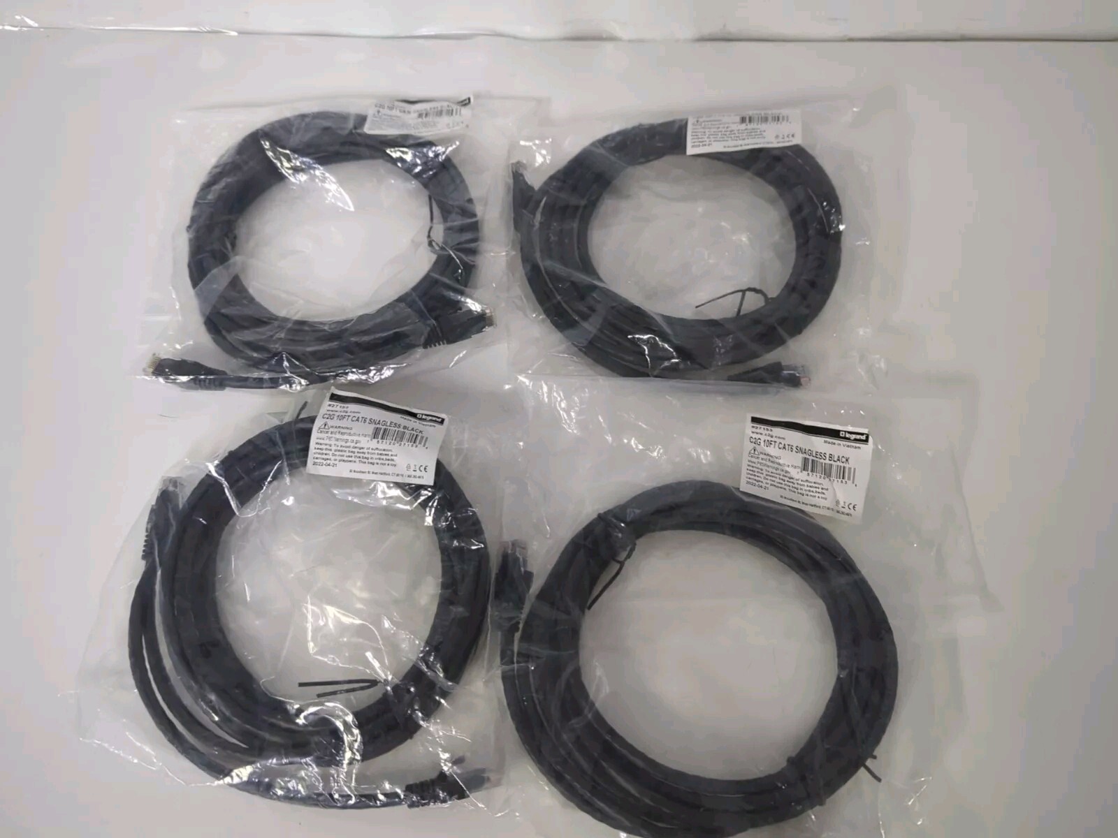 LOT OF 4  LEGRAND 27153 C2G 10FT CAT6 SNAGLESS BLACK