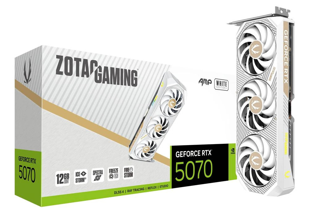 ZOTAC Gaming GeForce RTX 5070 AMP White 12GB GDDR7 Graphics Board